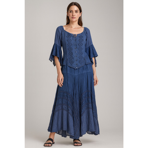 L'Pogee Skirt Set Womens One Size Blue Embroidered Fairy Whimsy Witchy Ren Fair - Picture 1 of 16